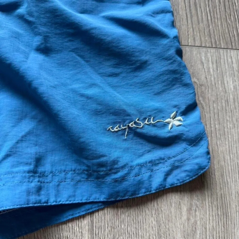 Vintage‎ Raya Sun Nylon Beach Shorts Blue Elastic Waist Swim Medium